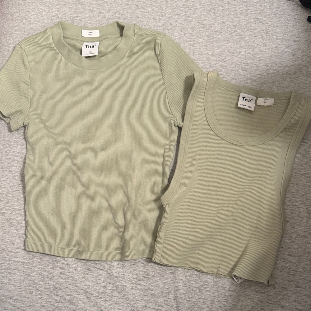 TNA Kids Light Green Ribbed Tee and Tank Set